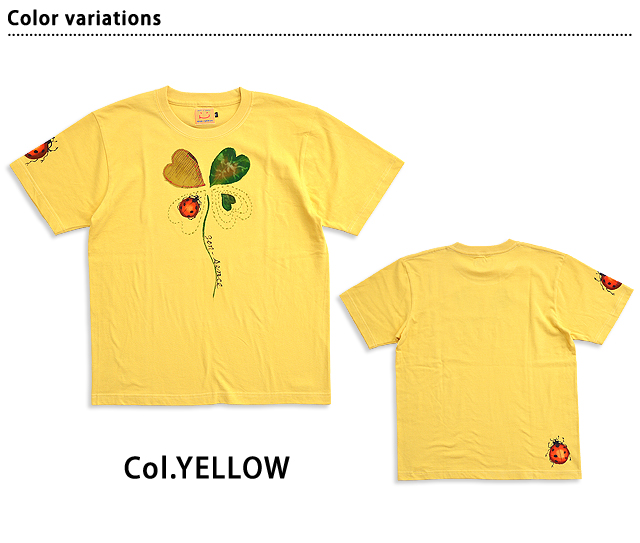 手描きリメイク半袖tシャツ てんとう虫とクローバー 碧 和柄 送料無料 手描き 和柄 Tシャツ S M L Xl