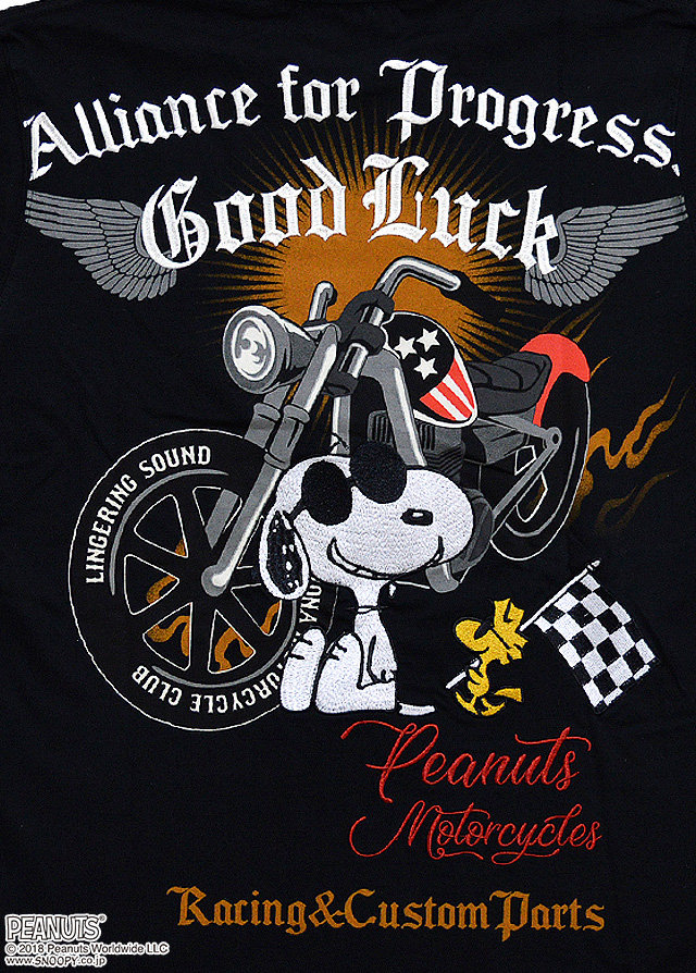 スヌーピー フラッグスタッフ半袖tシャツ Flagstaff 4105 フラッグスタッフ ピーナッツ 刺繍 バイク