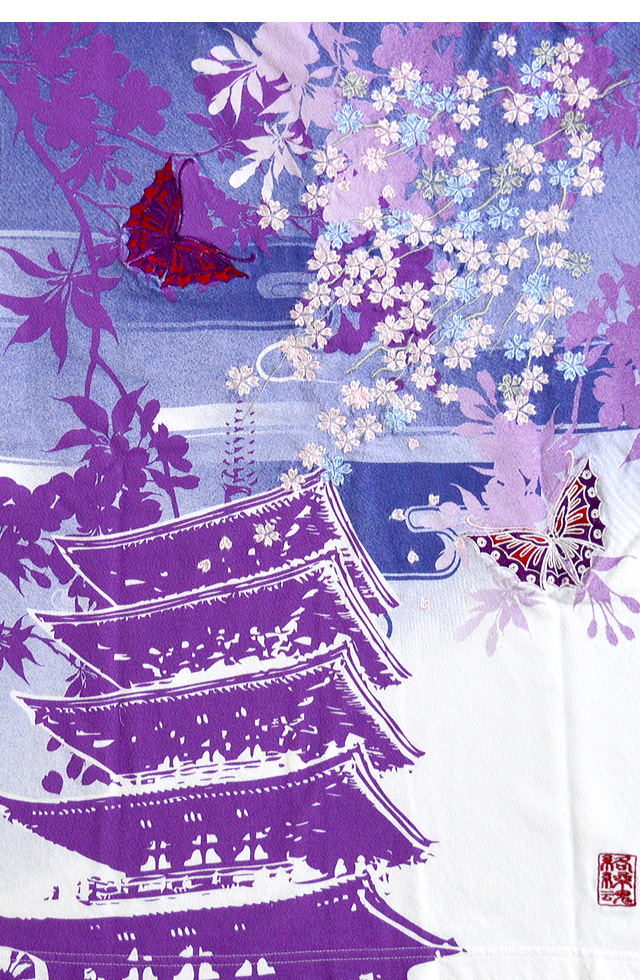 五重塔に桜蝶刺繍半袖ポロシャツ 絡繰魂 和柄 和風 送料無料 メンズ
