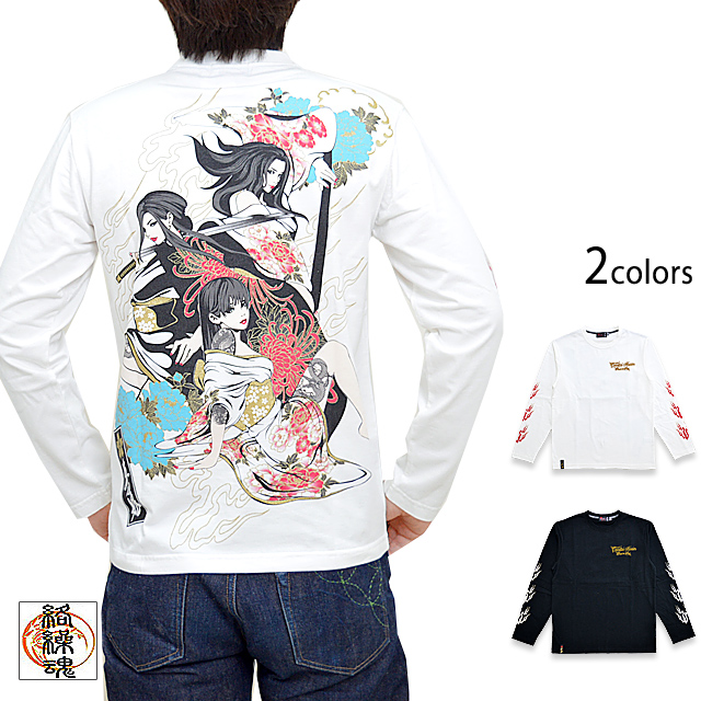 抜刀娘 豪火三人娘長袖tシャツ 抜刀娘 1114 和柄 和風 ロングtシャツ ロンt 姉御 着物