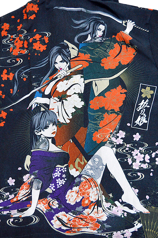 抜刀娘 穂乃花 結愛風神雷神アロハシャツ 抜刀娘 28 和柄 和風 ハワイアン オープンカラー ちりめん