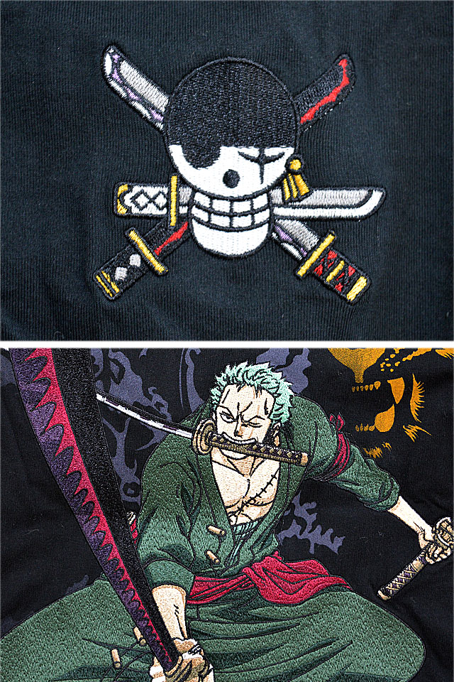 絡繰魂 One Piece 三刀流長袖tシャツ ロロノア ゾロ 絡繰魂 4091 和柄 和風 刺繍 ワンピース