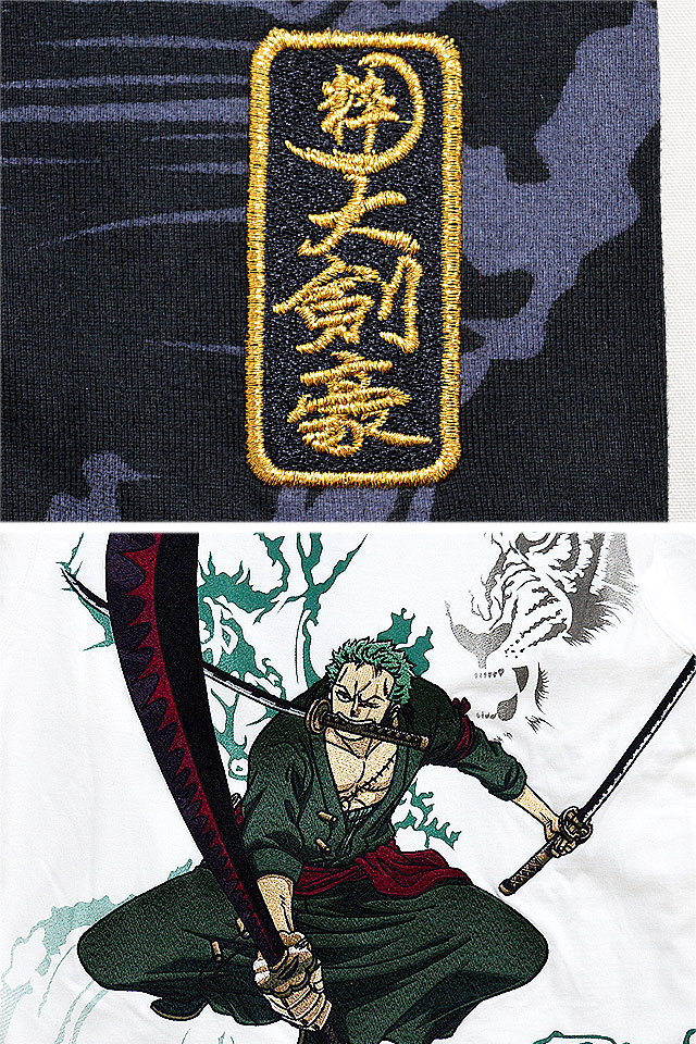 絡繰魂 One Piece 三刀流長袖tシャツ ロロノア ゾロ 絡繰魂 4091 和柄 和風 刺繍 ワンピース