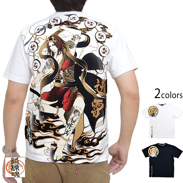 抜刀娘 葵雷神半袖tシャツ 抜刀娘 和柄 和風 家紋 三つ巴 姉御 花魁