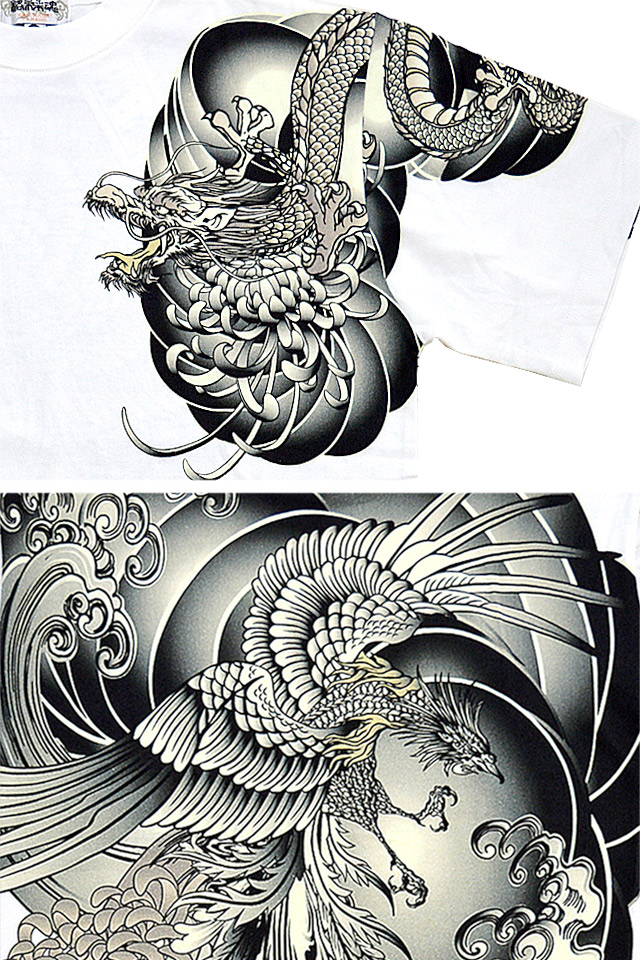 龍 鳳凰刺青半袖tシャツ 絡繰魂 和柄 和風 入れ墨 竜 からくり 龍 鳳凰刺青半袖tシャツ 絡繰魂 和柄 和風 入れ墨 竜 からくり