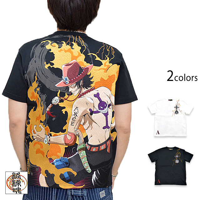 絡繰魂 One Piece メラメラの半袖tシャツ ポートガス D エース 2123 和柄 和風 刺繍