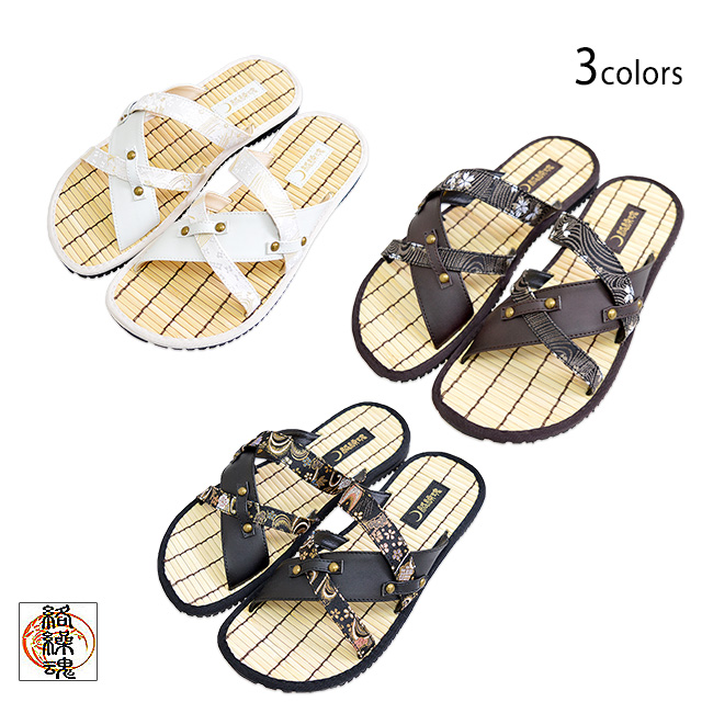 金襴竹サンダル 絡繰魂 和柄 和風 夏 メンズ からくり 桜 さくら サクラ