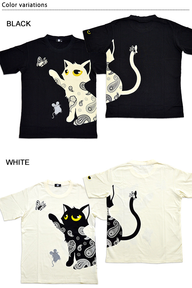 蝶が気になるラミ アール半袖tシャツ Lin Alt 黒猫 ねこ ネコ ネズミ 蝶々