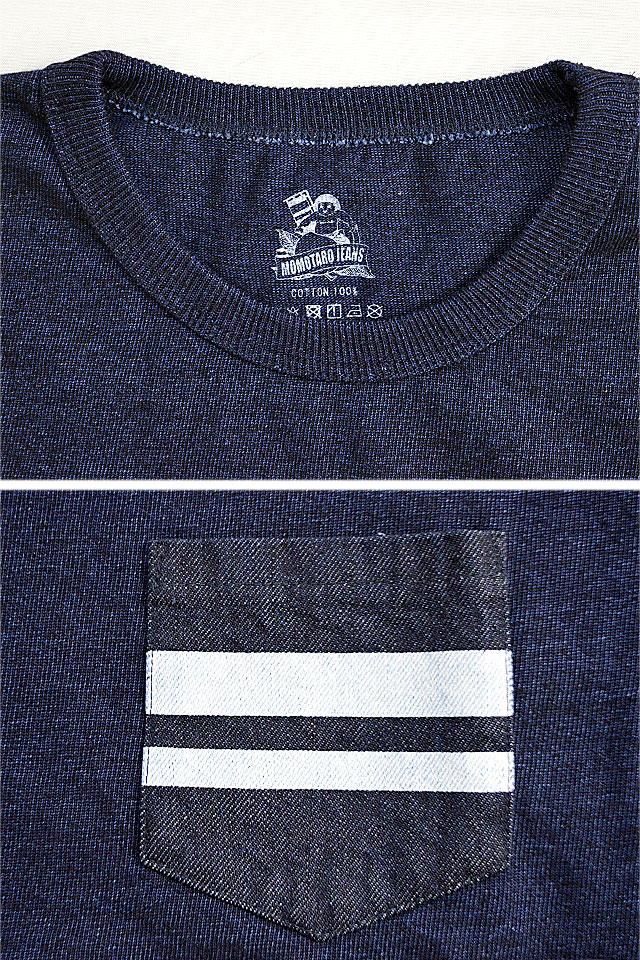 先染めインディゴデニムポケット長袖Tシャツ◆桃太郎ジーンズ