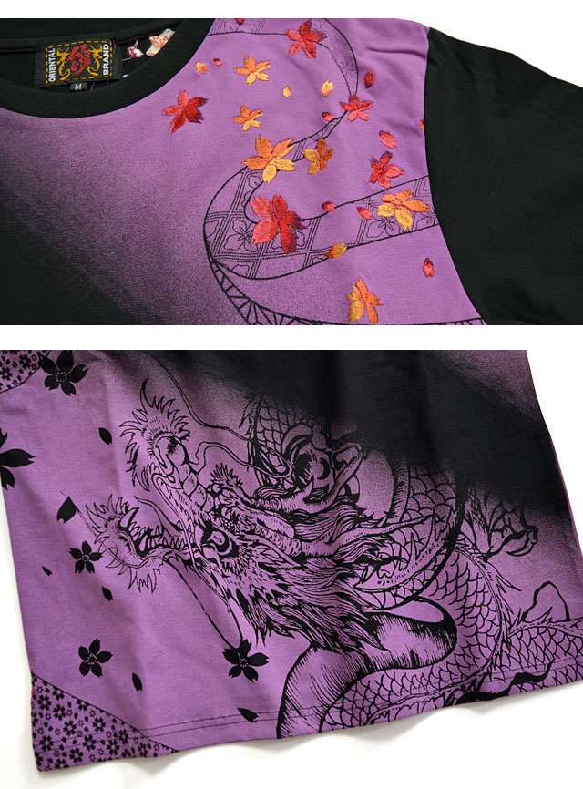龍桜プレミアム半袖Tシャツ 錦 和柄 和風 竜 ドラゴン 刺繍 dragon 
