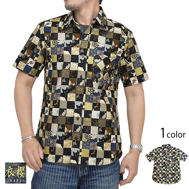 半袖レギュラーシャツ「猫市松」◆衣櫻