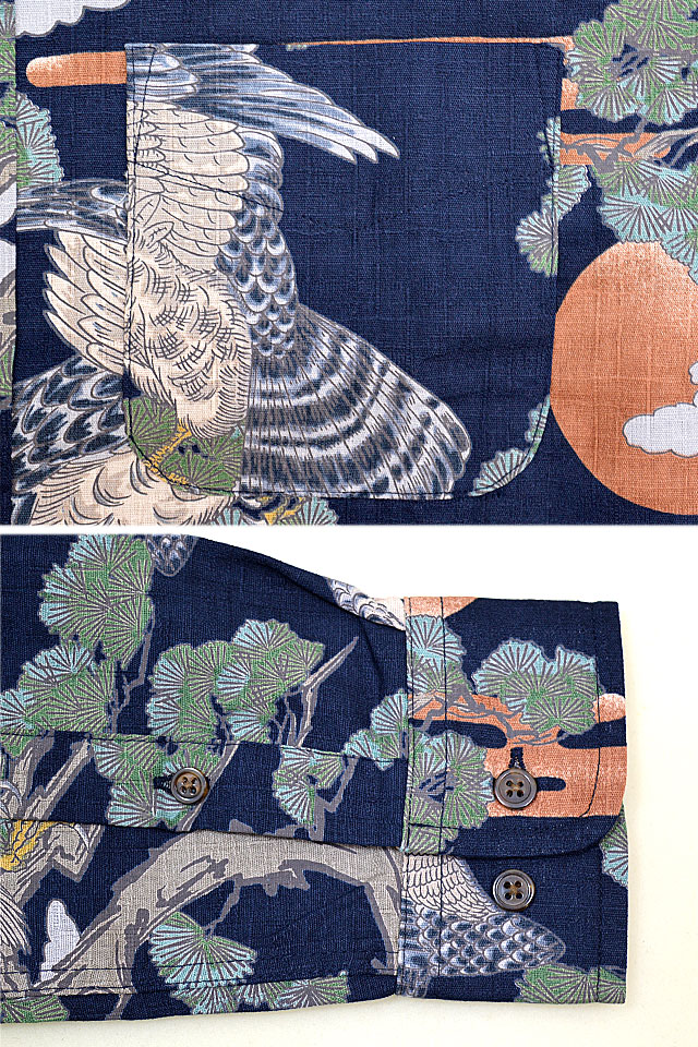 長袖レギュラーカラーシャツ「鷹」 衣櫻 SA-1588 和柄 和風 日本製 