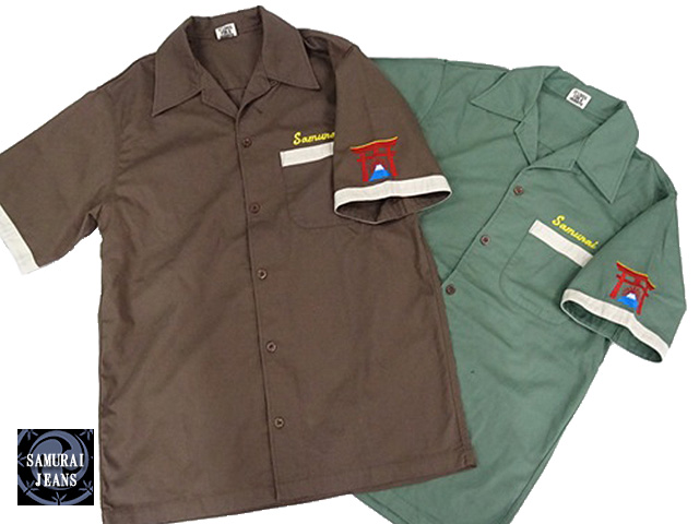 SCWC17「刺繍オープンカラー半袖ワークシャツ」 ◆サムライジーンズ