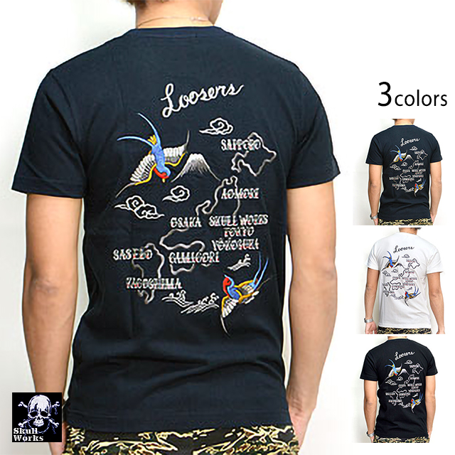 スワローMAP刺繍半袖Tシャツ スカルワークス 111523 アメカジ バイカー SKULL WORKS ツバメ 燕 タトゥー