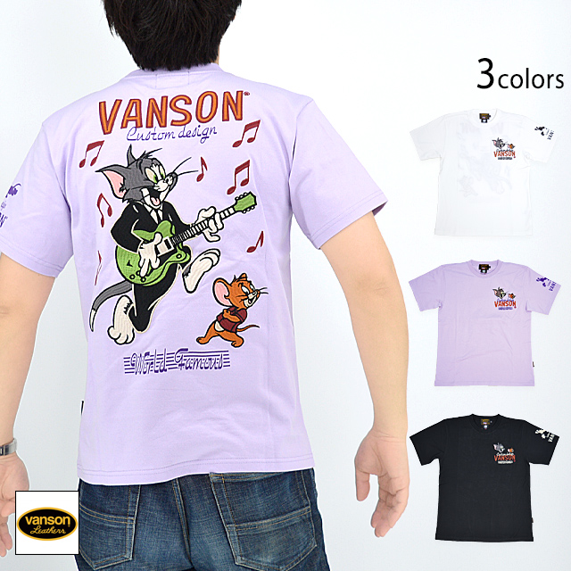 vanson×TOM＆JERRYコラボ 天竺半袖Tシャツ vanson TJV-2313 バンソン ヴァンソン トムとジェリー 刺繍